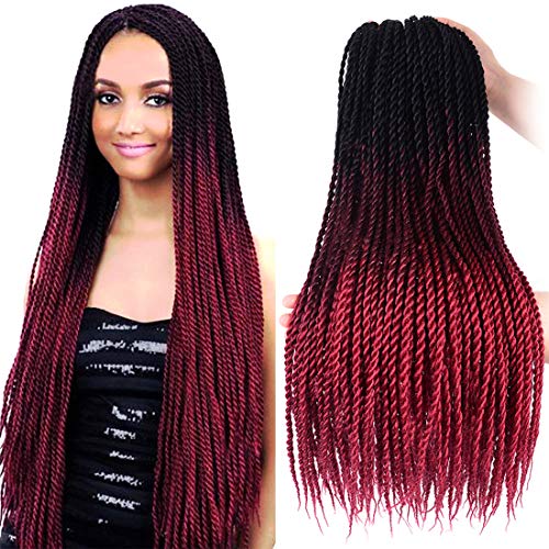 Ameng Senegalese Twist Hair, 5Packs Twist Crochet Braiding Hair Crochet Braid Hair Extensions Kanekalon Synthetic Braiding Hair(24" Black-Wine Red)