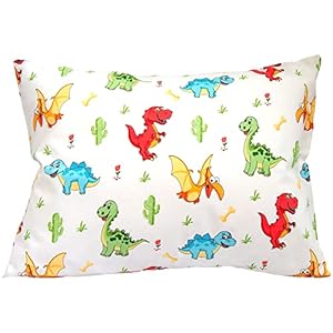 13 x 18 Inch Toddler Size Pillowcase – Natural Cotton – Pillow Cover for Children, Boys & Girls – for Sweet Dreams, Sleeping & Travel – Soft & Breathable – Multicolored Dinosaurus