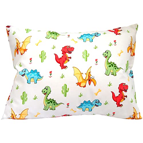 13 x 18 Inch Toddler Size Pillowcase – Natural Cotton – Pillow Cover for Children, Boys & Girls – for Sweet Dreams, Sleeping & Travel – Soft & Breathable – Multicolored Dinosaurus