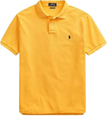 Polo Ralph Lauren Mens Custom Slim Fit Mesh Polo Shirt Gold/Navy Pony, Small