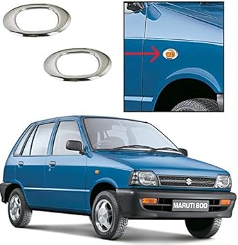 Bigwheels Stylish Car Side Lamp/Indicator Rim Sticker Type Chrome Finishing Cover Auto Accessories Suitable for Maruti 800, Silver, Set of 2pc