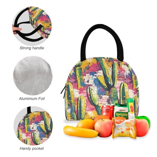 Backpack Lunch Bag Set Painting Cactus Print, Big Storage Travel Backpacks with Insulated Lunch Box for Office Hiking Picnic4