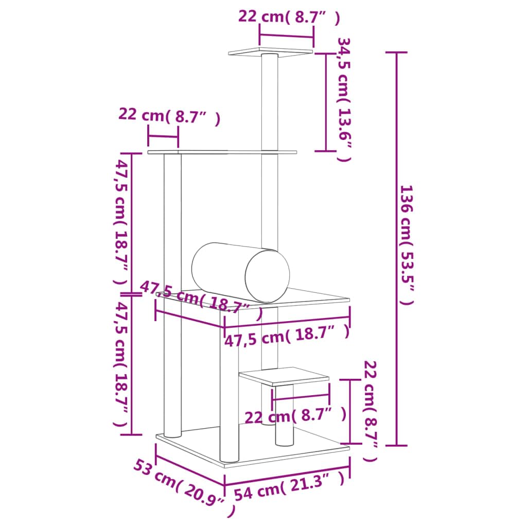 Homgoday Tiragraffi per gatti con tiragraffi in sisal, grigio scuro, 136 cm, torre tiragraffi multilivello con scala e condomini, centro attività per gatti da interno
