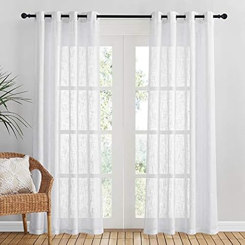 PONY DANCE Linen Look Voile Curtains Set Cover