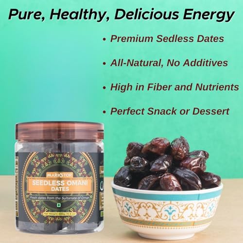Image of MARKSTOR Seedless Omani Dates (Khajoor /Khajur) -300 Grams - Premium Selection - No Cholesterol No Added Sugar Dates Dry Fruits, fresh