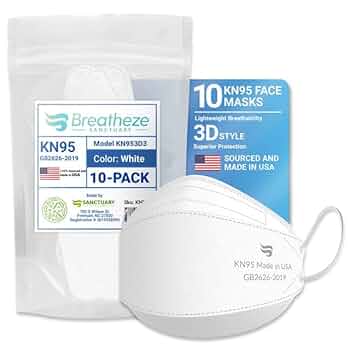 Amazon.com: Breatheze KN95 Face Mask Made in USA Disposable