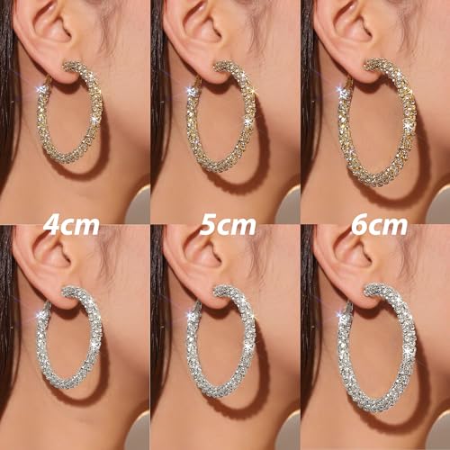Large Hoop Earrings for Women Sparkly Rhinestone Earrings Gold/Sliver Chunky Statement Jewelry Prom Party Dresses for Women Christmas Stocking Stuffers3