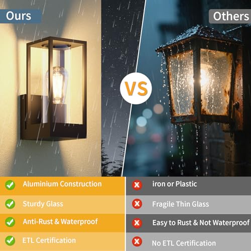 Image of Outdoor Wall Light with Mount,Exterior Wall Lighting, Aluminum Waterproof Porch Light Fixture for Front Door, Patio,Black