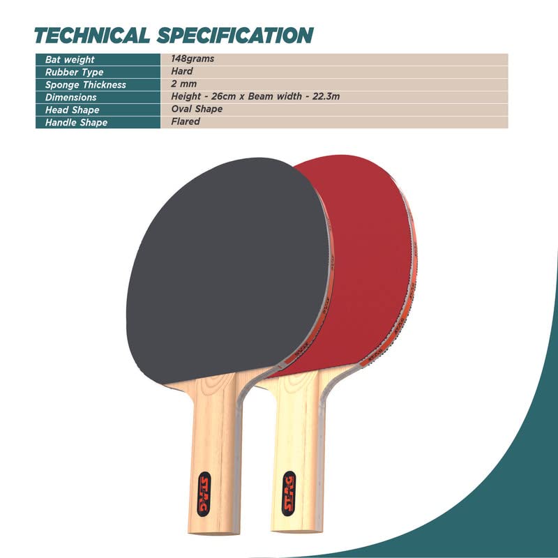 STAG 2 Star Table Tennis Playset, 2 Racquets & 3 Balls (White), (Model: STAR2-SET WH) 2