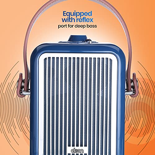 Image of Eleon Todi 15W Portable Bluetooth Speaker, Bluetooth v5.0, Playtime upto 8H at mid-volume, FM Radio, USB for music, Aux, MicroSD Card, Built-in Mic, Control Button, Retro Design with Leather Strap (ELER2116, Blue)