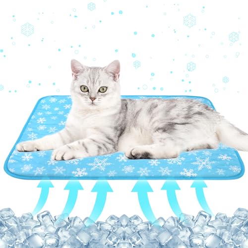 DELIFUR Cat Cooling Mat- Pet Cooling Mat Outdoor for Dogs Self Cooling Pad for Kitten Cat Puppy Machine Washable (Small Blue Snowflake)