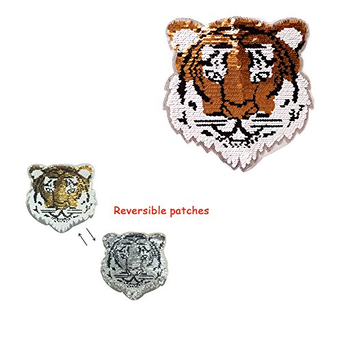 Esh7 Tiger Reversible Sequins Sew On Patches For Clothes Kids Boy Girl T Shirt Coat Embroidered Reverse Patch Applique #TOP2
