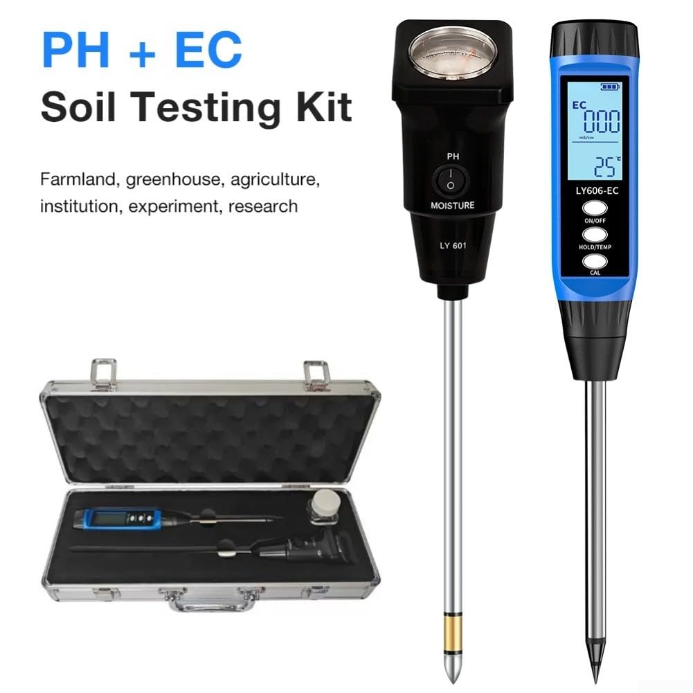 Medidor digital de pH y conductividad, probador de suelo de 3-14 pH y 0-19,99 mS/cm con pantalla LCD, compensación automática de temperatura, sonda portátil para agricultura y jardín agrícola