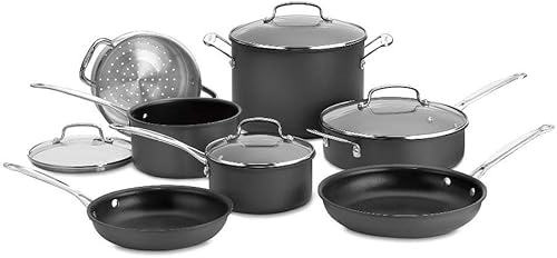 Cuisinart Chefs Classic - Juego de utensilios de cocina antiadherentes anodizados duros de 11 piezas color negro