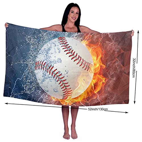Sports Boys Beach Towel With Baseball 52" X 32" Oversized Bath Towel Soft Microfiber Towels For Adults Men Women Girls, Quick Dry Absorbent Bathroom Pool Swimming Travel Hotel Towels #TOP2