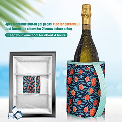 Wk Ieason Standard Wine Cooler Sleeves Portable Champagne Insulator Sleeve Can Cooler Beer Cooler Cover- Keeps Wine & Champagne Chilled For Hours (Small Flower Blue) #TOP1