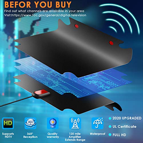 [2020 Latest] Digital TV Antenna 120 Miles Amplifier Signal Booster Indoor Long Range HDTV Antennas Support 4K 1080P UHF VHF Local Free Channels （Coax Cable） - Thumbnail 5