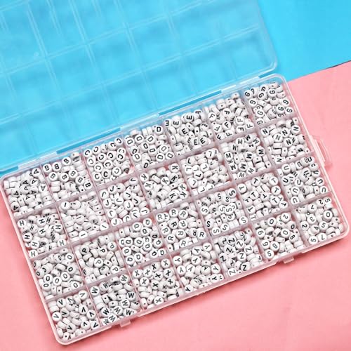 Image of Melius 1450Pcs Acrylic Letter and Number Beads, 4x7mm Alphabetical Flat Round Alphabet Beads in 28 Grid Box for Bracelets, DIY Crafts (Pack of 2)