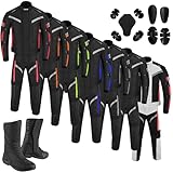 Mens Motorbike 2 Piece Suit – Cordura Motorbike Jacket and Trousers with CE Armoured Protection, with leather Long boots Waterproof Riding Gear for Men & Boys (Silver, XL)