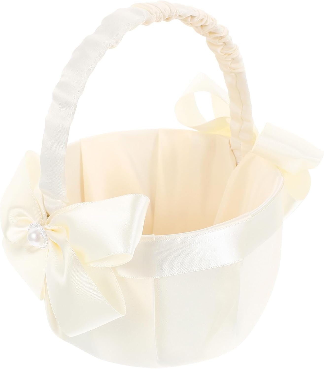 Wedding Flower Girl Basket with Satin Bowknot and Handle, Lace Decorative Rustic Basket for Wedding Ceremony and Party Supplies