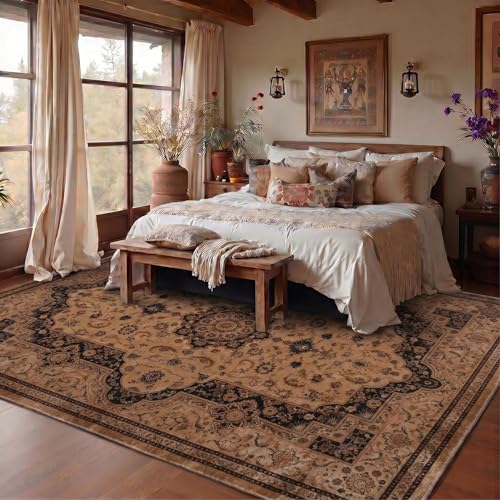 Image of Medallion Vintage Look Carpet for Living Room Bedroom Dining Room | Washable Area Rug with Non Slip TPR Backing | Modern Floor Carpet for Home(Design07-4x6 Feet)