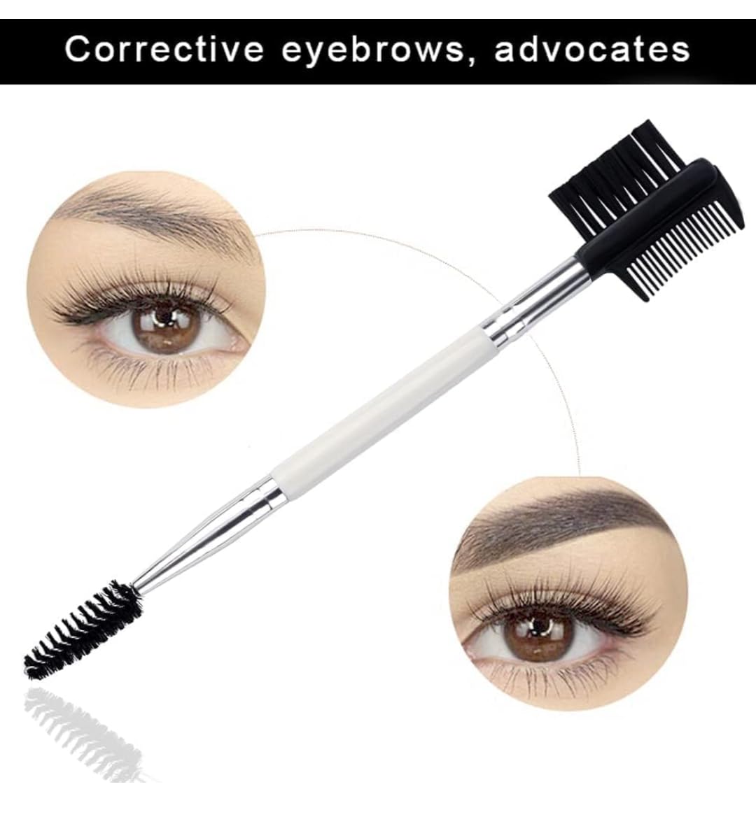 Double-end Eyelash Comb Separator Mascara Lift Curl Metal Beauty Eyes Makeup Tool Eyelashes Comb, Eyelash Comb, Mascara Brush, Eye Makeup Tool, Mascara Curl, Eye Makeup Brush (White Silver) 3