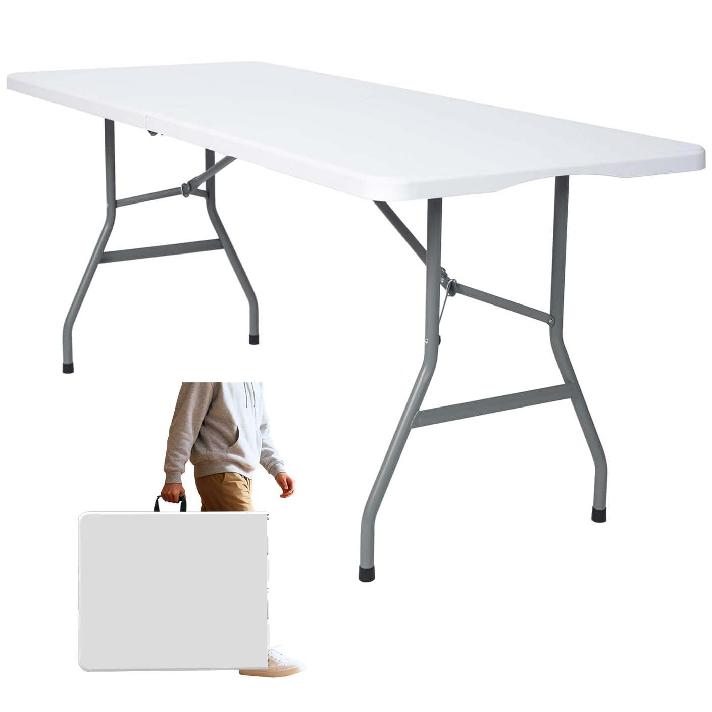 Vampire Killer 6FT Heavy-Duty Folding Table - Instant Setup Portable Utility Table for Large Gatherings Indoor Outdoor Events