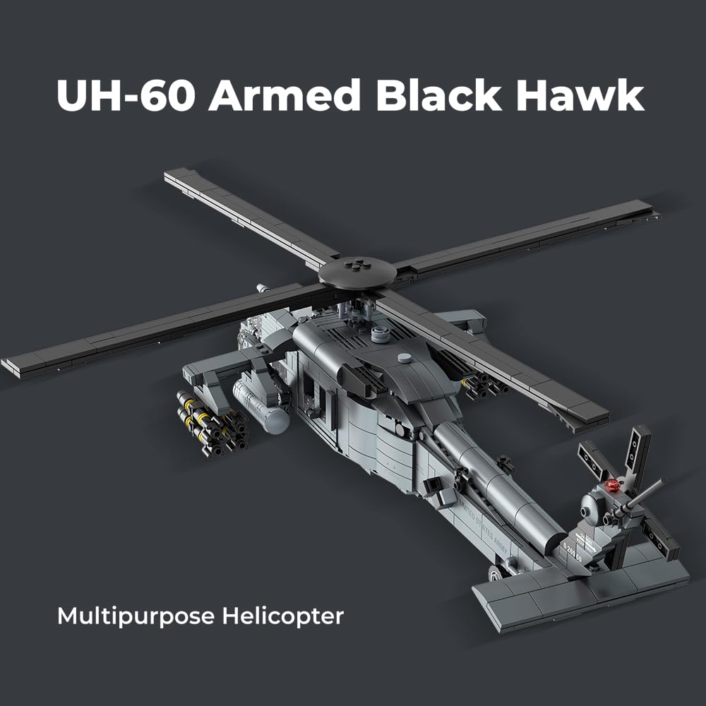 MISINI M8039 UH-60 Bewaffneter Black Hawk Hubschrauber Klemmbausteine Technik, 1377 Teile Militärserie Armee Spezialeinheiten Flugzeug, Mehrzweck- und Kampfhubschrauber Geschenk für erwachsene Sammler