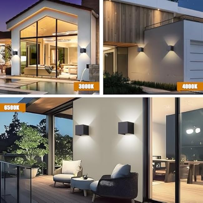 Nigaut Modern Outdoor Wall Light with 3 Modes(3000K&4000K&6500K), 15W IP65 Waterproof Aluminum Outdoor Wall Sconce for Porch with Adjustable Beam Angle LED Exterior/Interior Lighting Fixtures, 2-Pack