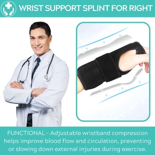 Crethink Wrist Support Splint-Adjustable Universal Right Left Wrist Supports,Wrist Support Brace With 2 Metal Splint For SprainsTendonitis and Arthritis-Black(Right)