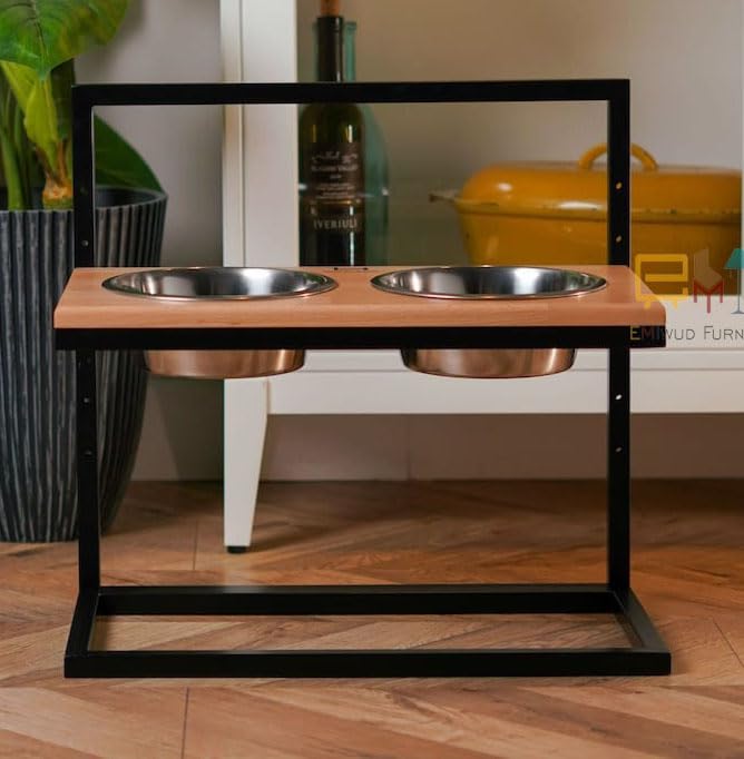 EMIWUD FURNITURE Rust-Proof Stainless Steel Frame Dog Feeder - Heavy Duty Food and Water Bowls - Patented (Black) (B0CDLKHMMR) Amazon Price History, Amazon Price Tracker