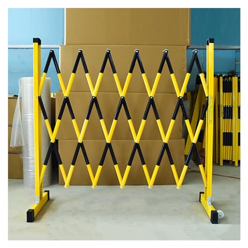 SGKOMN Expandable Security Barricade, Folding Industrial Safety Gate with Mobile Casters, Garage Constructio Retractable Driveway Traffic Fence, Yellow+black-29.5x3.9ft