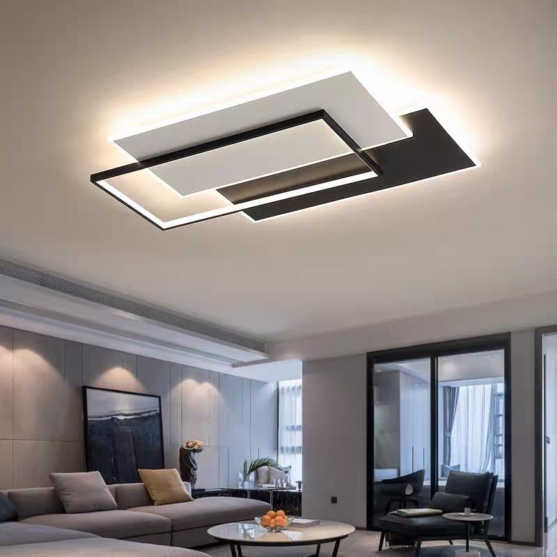 Nowoczesna lampa sufitowa LED do salonu, dekoracja wnętrz do domu, pilot zdalnego sterowania, sypialnia dziecięca, lampa do jadalni (czarna 90 x 60 cm, biała)