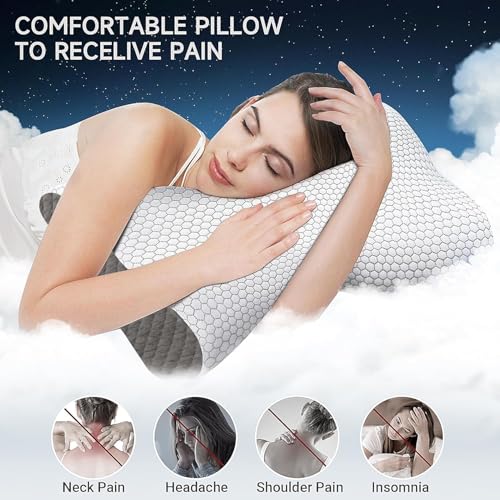 Image of Memory Foam Pillow, Contour Cervical Orthopedic Memory Foam Pillows Supports Neck Pain and Shoulder Pain for Sleeping, Ergonomic Cervical Pillow Neck Support Pillow for Side Back (Dani Dark Grey)
