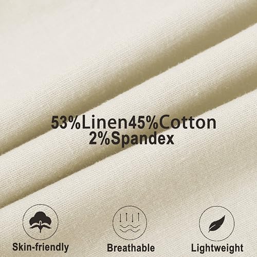 Isle Bay Linens Casual Linen Pants for Men - Summer Beach Pants with Pockets, Loose fit and Elastic Drawstring Waist White Color4