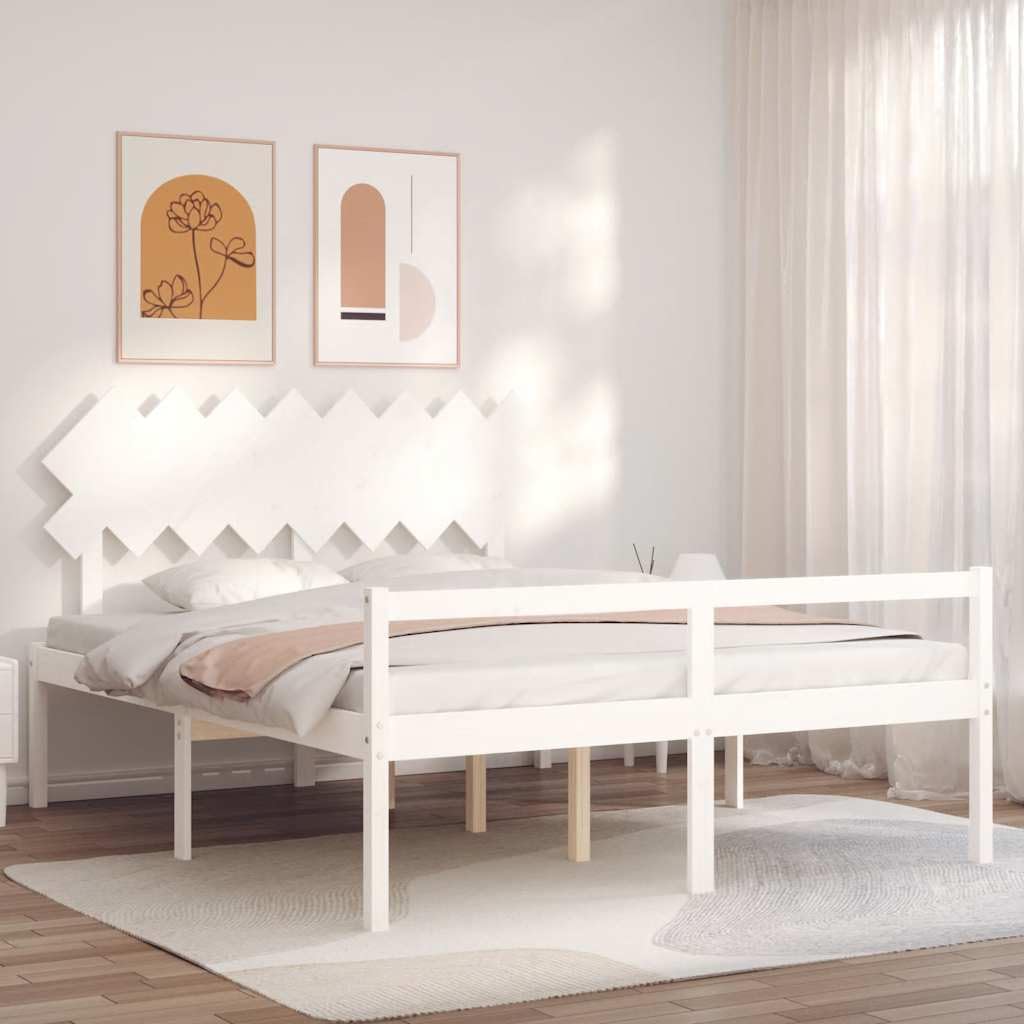 Seniorenbett 160x200 cm Weiß Massivholz Kiefer mit Kopfteil robuster Lattenrost Stauraum Schlafzimmer Möbel seniorengerecht Plattformbett