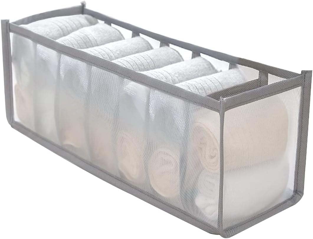 Hopzab 11 Compartments Grey Underwear Storage Compartment Box Foldable Drawer Organizer for Wardrobe,Socks,Ties,Scarves,Cosmetics(1 Pcs)