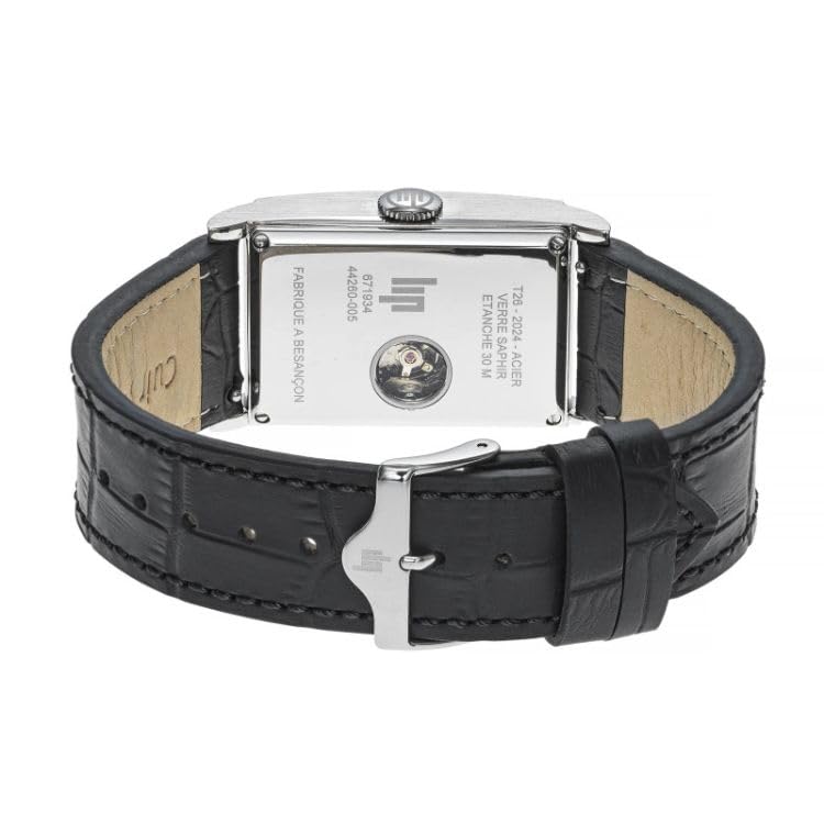 Lip Churchill T26 Herren Armbanduhr, automatisch, Sonnenblatt, schwarzes Leder, Riemen