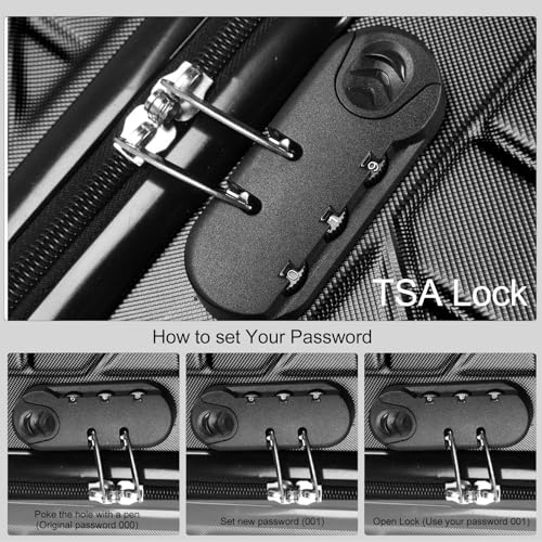 Diydeg 3 Piece Luggage Sets, 20In 24In 28In Suitcases with Wheels, ABS Aluminium Alloy Spinner Wheel Hardshell Suitcase with TSA Lock, Lightweight Hardside Luggage for Trips (Black)3