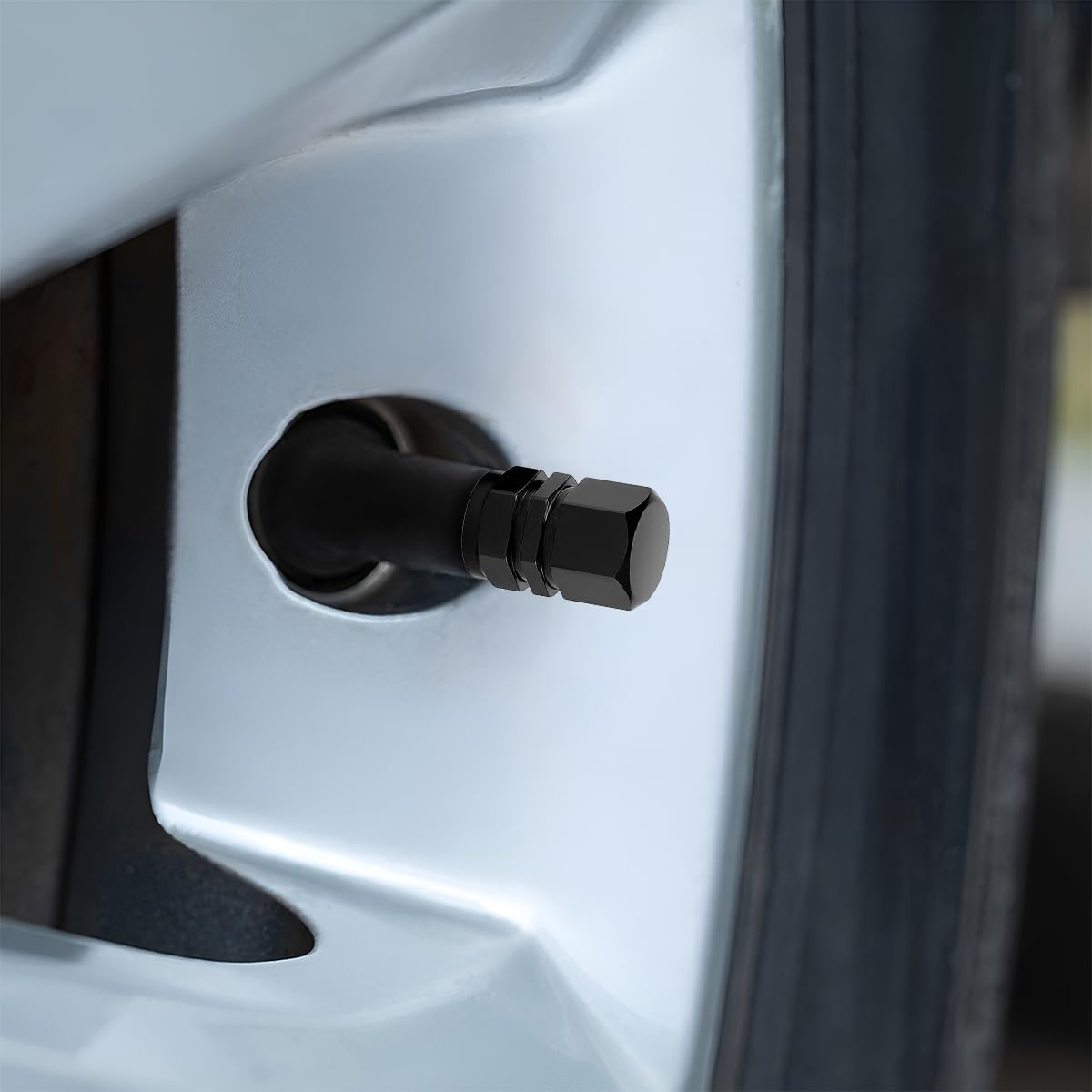 Car Tire Stem Valve Caps, 8 PCS Aluminum Alloy Valve Stem Covers, Leak-Proof Tire Cap Cover Accessories, Hexgon Style Wheel Air Valve Caps for SUV Car Bike (Black) - Image 5