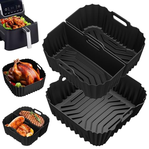 Molde Silicona Freidora de Aire 19-23cm, Molde de Silicona Air Fryer para Cosori 4,7L/5,5L/6L/6,4L, Cecotec 6L, Philips Airfryer serie 2000 6,2L NA230, Reutilizable Cuadrado Airfryer Accesorio