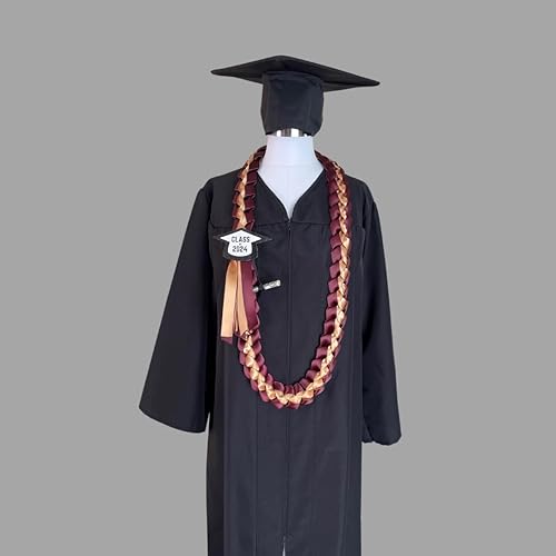Miniatura 2 de Leis de graduación 2025 con soporte para dinero, añade el tuyo (borgoña y oro viejo)