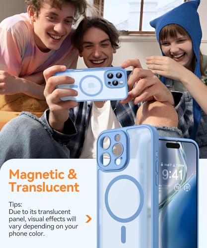 Image of CANSHN Magnetic Compatible with iPhone 16 Pro Case, Upgraded [Full Camera Protection] [Compatible with Magsafe] [Translucent Matte] Shockproof Protective Phone Case Cover 6.3 Inch - Light Blue