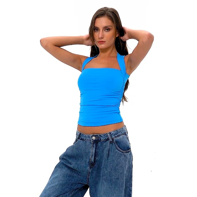 QINSEN Womens Summer Square Neck Tank Tops Double Lined Side