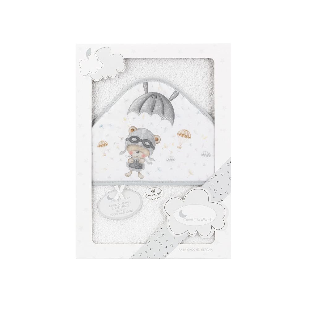 Interbaby 01228-18 Paracaidista Hooded Bath Cape White/Grey