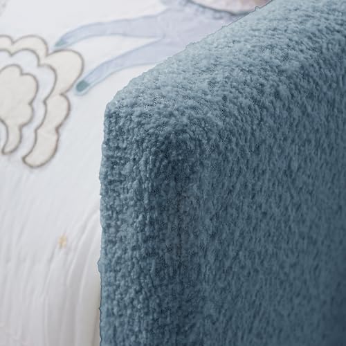 Image of KEIKI Twin Size Upholstered Platform Bed Frame with Cute Rabbit Ear Shaped Headboard and Pocket, for Boys and Girls, Platform Bed with Guardrail and Slats, No Box Spring Required, Easy Assembly, Blue