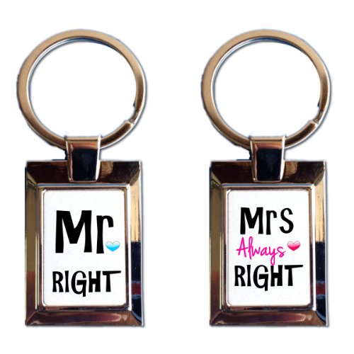 Mr Right & Mrs Always Right Metal Twin Keyring Keychain Gift Set