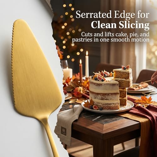 Cake Server Set 2 Piece Gold, 8.94" Stainless Steel Pie Cutter and Knife - Image 3