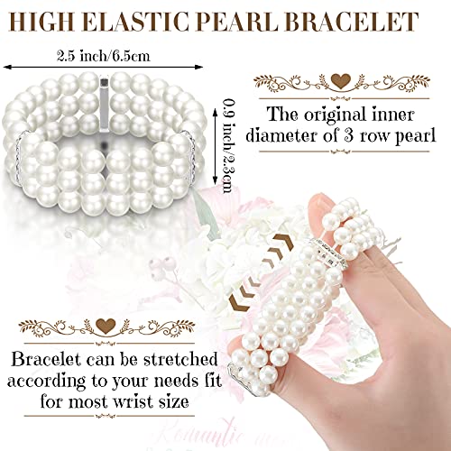 Junkin Fake Pearls Necklace Earrings Bracelet Set for Women 1920s Simulated Faux Pearls Accessories Vintage Jewelry for Valentine Wedding Costume4