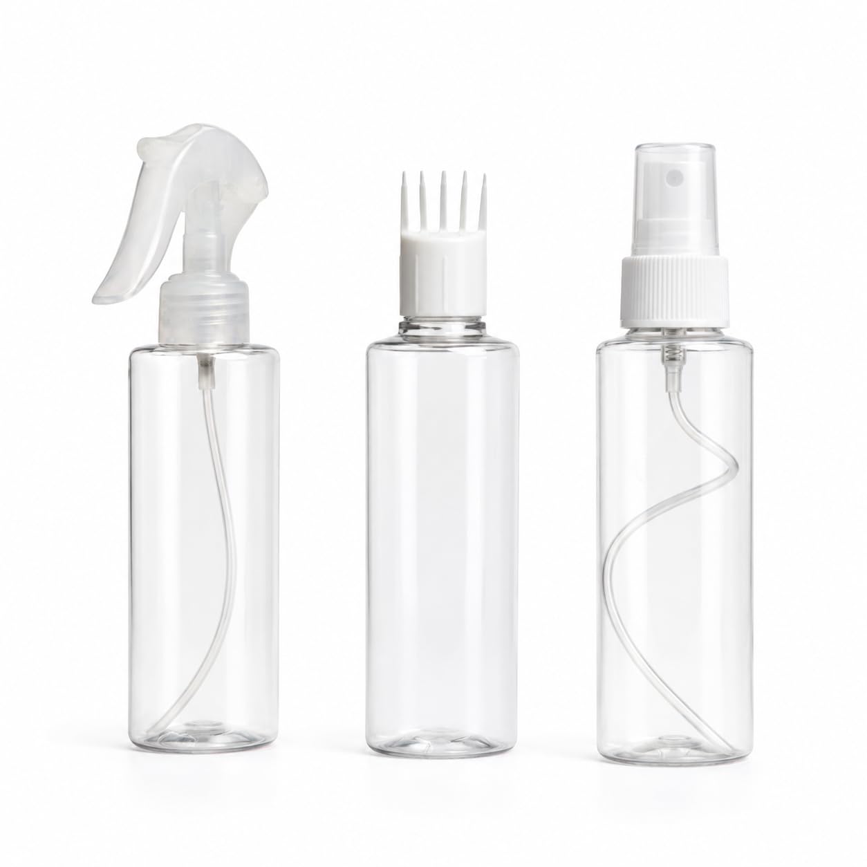 Hian 100ml Transparent Empty Bottles – Pack of 3 (1 Applicator, 1 Mist Spray, 1 Trigger Spray) for Hair Oil, Perfume, Rosewater, Travel-Friendly, Reusable-image-41
